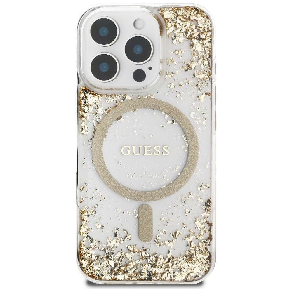 Puzdro MagSafe pre Apple iPhone 16 Pro Max, Guess, Resin Bottom Glitter, Zlaté
