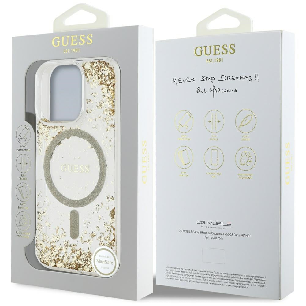 Puzdro MagSafe pre Apple iPhone 16 Pro Max, Guess, Resin Bottom Glitter, Zlaté