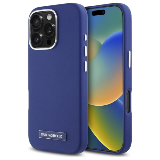 Puzdro MagSafe pre Apple iPhone 16 Pro Max, Karl Lagerfeld, FW Metal Plate, Modrá