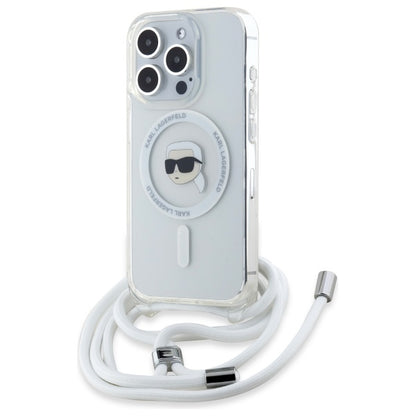 Puzdro MagSafe pre Apple iPhone 16 Pro Max, Karl Lagerfeld, IML Crossbody Karl's Head, Priehľadné