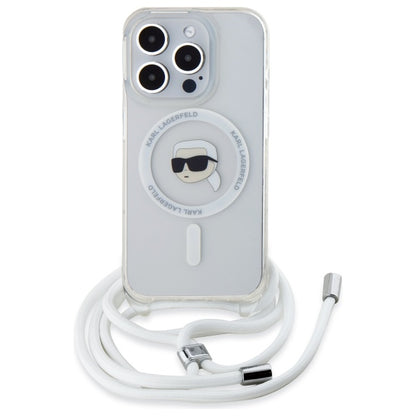 Puzdro MagSafe pre Apple iPhone 16 Pro Max, Karl Lagerfeld, IML Crossbody Karl's Head, Priehľadné