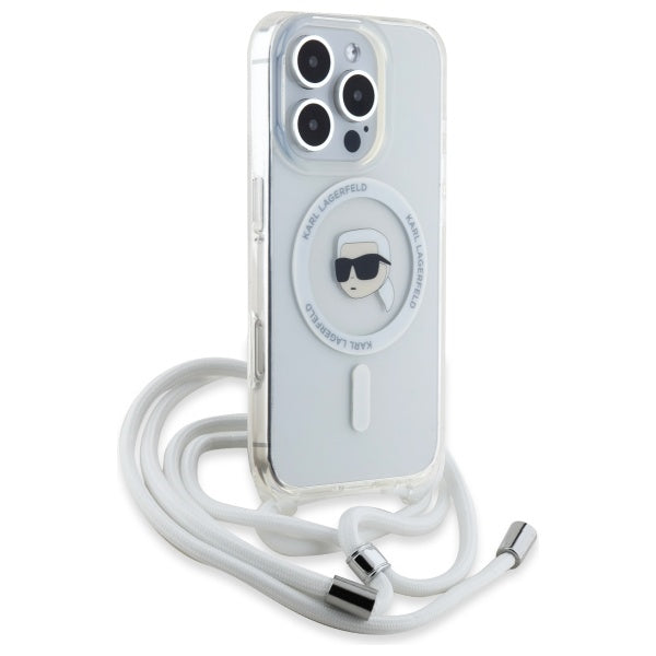 Puzdro MagSafe pre Apple iPhone 16 Pro Max, Karl Lagerfeld, IML Crossbody Karl's Head, Priehľadné