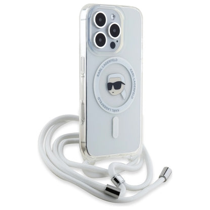 Puzdro MagSafe pre Apple iPhone 16 Pro Max, Karl Lagerfeld, IML Crossbody Karl's Head, Priehľadné