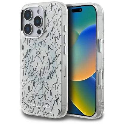 Puzdro MagSafe pre Apple iPhone 16 Pro Max, Karl Lagerfeld, IML Karl Script Pattern, Biela