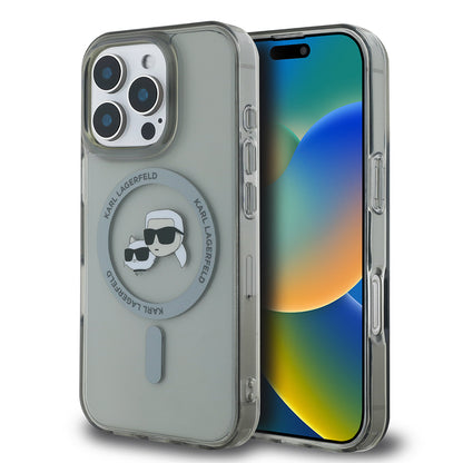 Puzdro MagSafe pre Apple iPhone 16 Pro Max, Karl Lagerfeld, IML Metal Karl & Choupette's Heads, Čierne