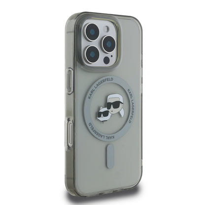 Puzdro MagSafe pre Apple iPhone 16 Pro Max, Karl Lagerfeld, IML Metal Karl & Choupette's Heads, Čierne
