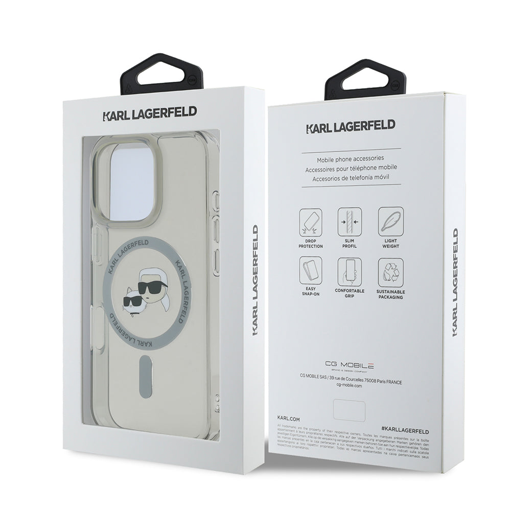 Puzdro MagSafe pre Apple iPhone 16 Pro Max, Karl Lagerfeld, IML Metal Karl & Choupette's Heads, Čierne