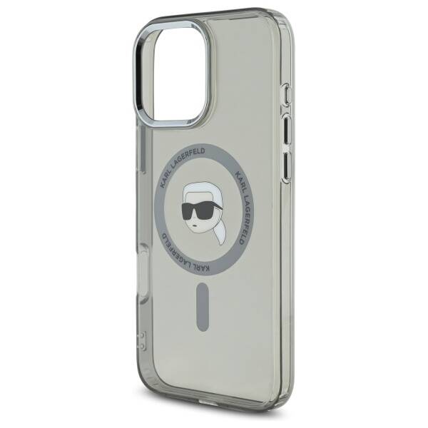 Puzdro MagSafe pre Apple iPhone 16 Pro Max, Karl Lagerfeld, IML Metal Karl's Head, Čierne