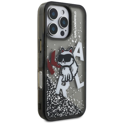 Puzdro MagSafe pre Apple iPhone 16 Pro Max, Karl Lagerfeld, Liquid Glitter Choupette Logo, Čierne