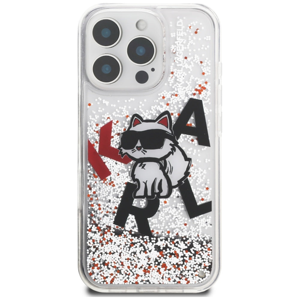 Puzdro MagSafe pre Apple iPhone 16 Pro Max, Karl Lagerfeld, Liquid Glitter Choupette Logo, Transparentné