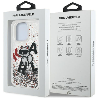 Puzdro MagSafe pre Apple iPhone 16 Pro Max, Karl Lagerfeld, Liquid Glitter Choupette Logo, Transparentné