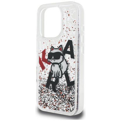 Puzdro MagSafe pre Apple iPhone 16 Pro Max, Karl Lagerfeld, Liquid Glitter Choupette Logo, Transparentné