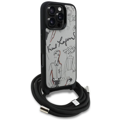 Puzdro MagSafe pre Apple iPhone 16 Pro Max, Karl Lagerfeld, Saffiano Crossbody, Sivé