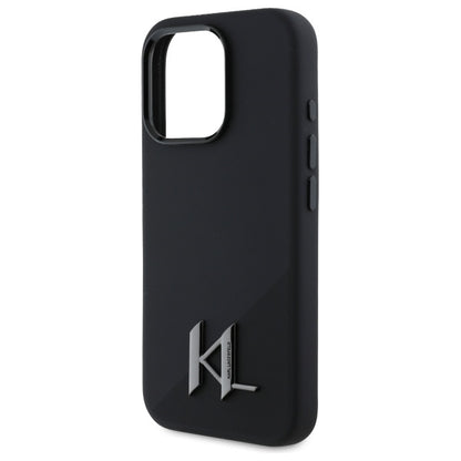 MagSafe Case for Apple iPhone 16 Pro Max, Karl Lagerfeld, Silicone Shadow Metal Initial, Black
