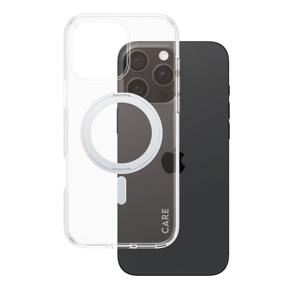 Puzdro MagSafe pre Apple iPhone 16 Pro Max, PanzerGlass, Care Feature Kickstand, Transparentné Strieborné