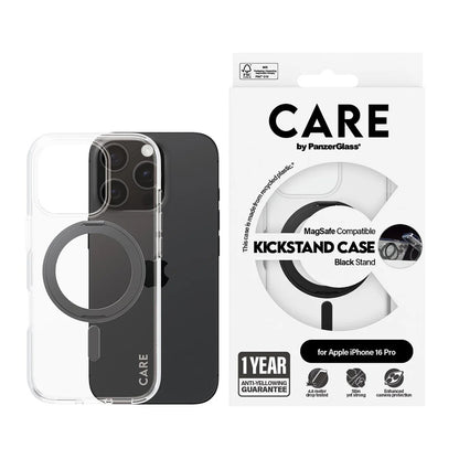 Puzdro MagSafe pre Apple iPhone 16 Pro, PanzerGlass, Care Feature Kickstand, Čierne Transparentné