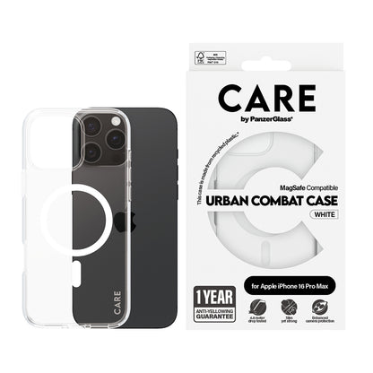 Puzdro MagSafe pre Apple iPhone 16 Pro, PanzerGlass, Care Urban Combat, Biela Transparentná