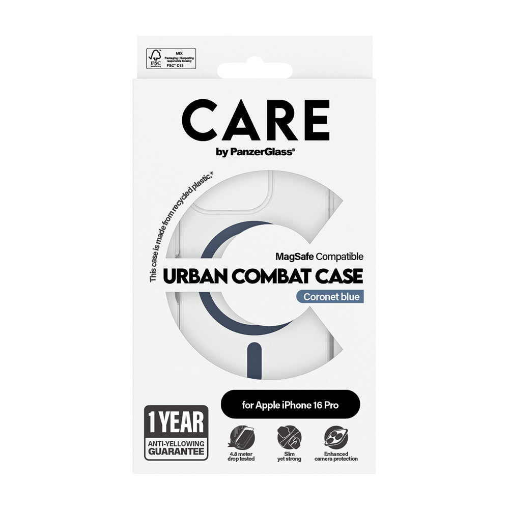 Puzdro MagSafe pre Apple iPhone 16 Pro, PanzerGlass, Care Urban Combat, Modrá Transparentnosť