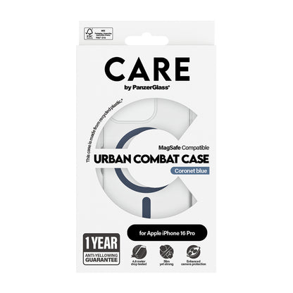 Puzdro MagSafe pre Apple iPhone 16 Pro, PanzerGlass, Care Urban Combat, Modrá Transparentnosť