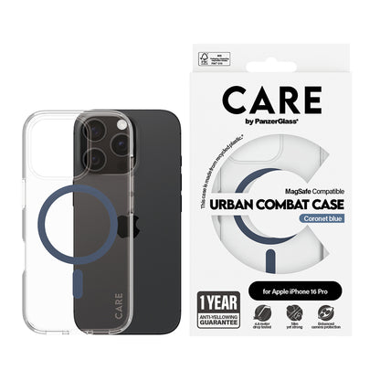Puzdro MagSafe pre Apple iPhone 16 Pro, PanzerGlass, Care Urban Combat, Modrá Transparentnosť