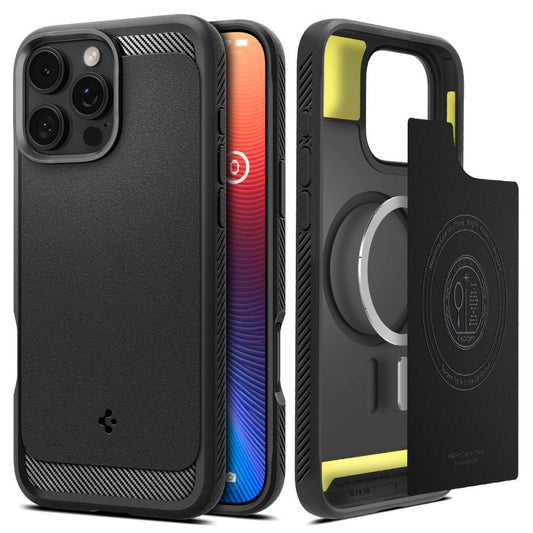 Puzdro MagSafe pre Apple iPhone 16 Pro, Spigen, Rugged Armor, Matná Čierna ACS08115