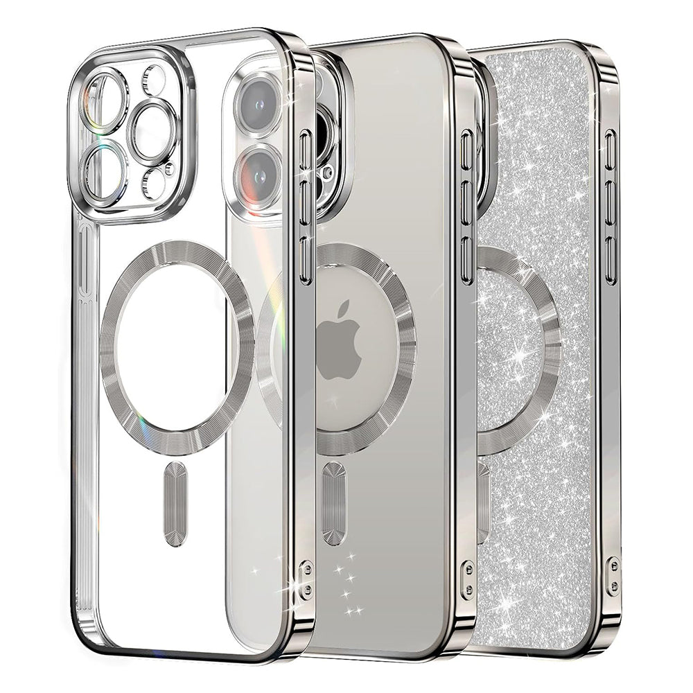 MagSafe puzdro pre Apple iPhone 16 Pro, Techsuit, Luxury Glitter, Strieborné