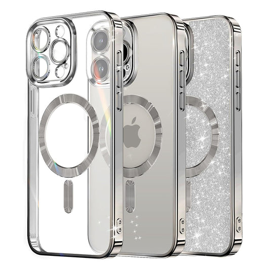 MagSafe puzdro pre Apple iPhone 16 Pro, Techsuit, Luxury Glitter, Strieborné