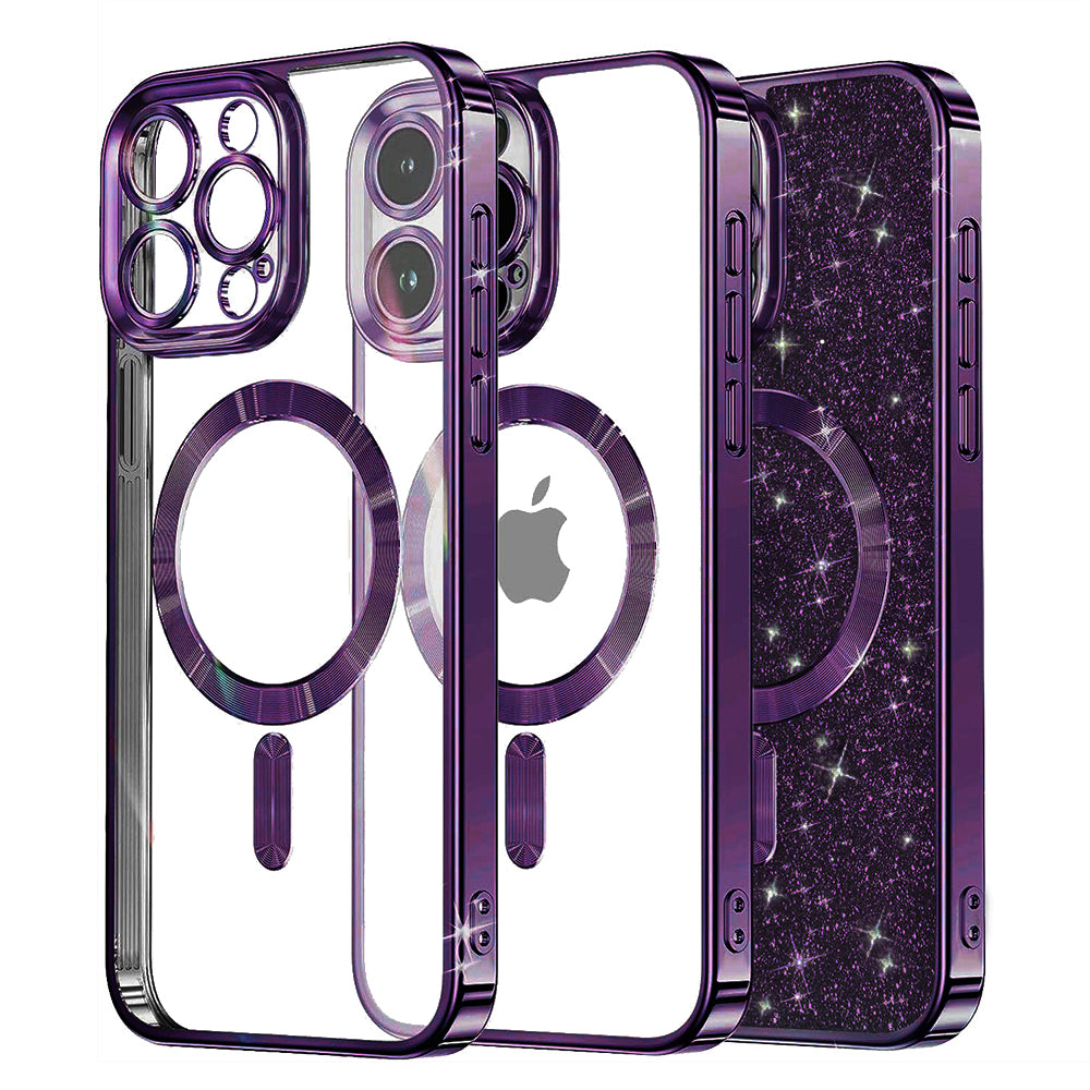 MagSafe puzdro pre Apple iPhone 16 Pro, Techsuit, Luxury Glitter, Tmavofialová