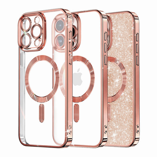 MagSafe puzdro pre Apple iPhone 16 Pro, Techsuit, Luxury Glitter, Ružovo zlaté