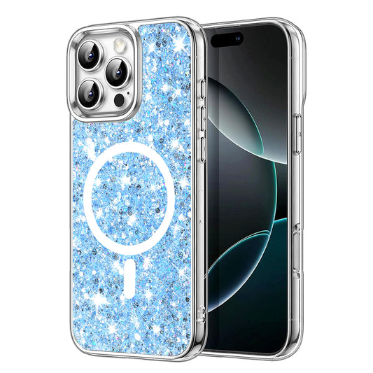 MagSafe puzdro pre Apple iPhone 16 Pro, Techsuit, trblietavý glitter, modrá