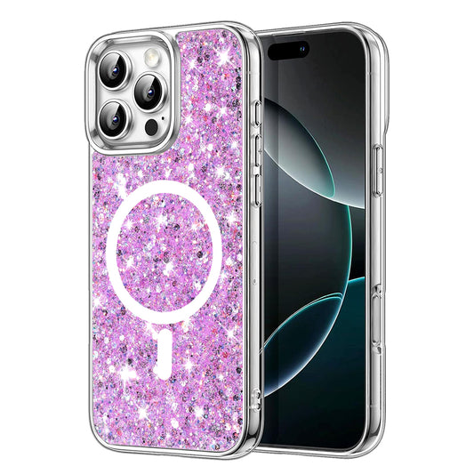 MagSafe puzdro pre Apple iPhone 16 Pro, Techsuit, Trblietavý Glitter, Magenta