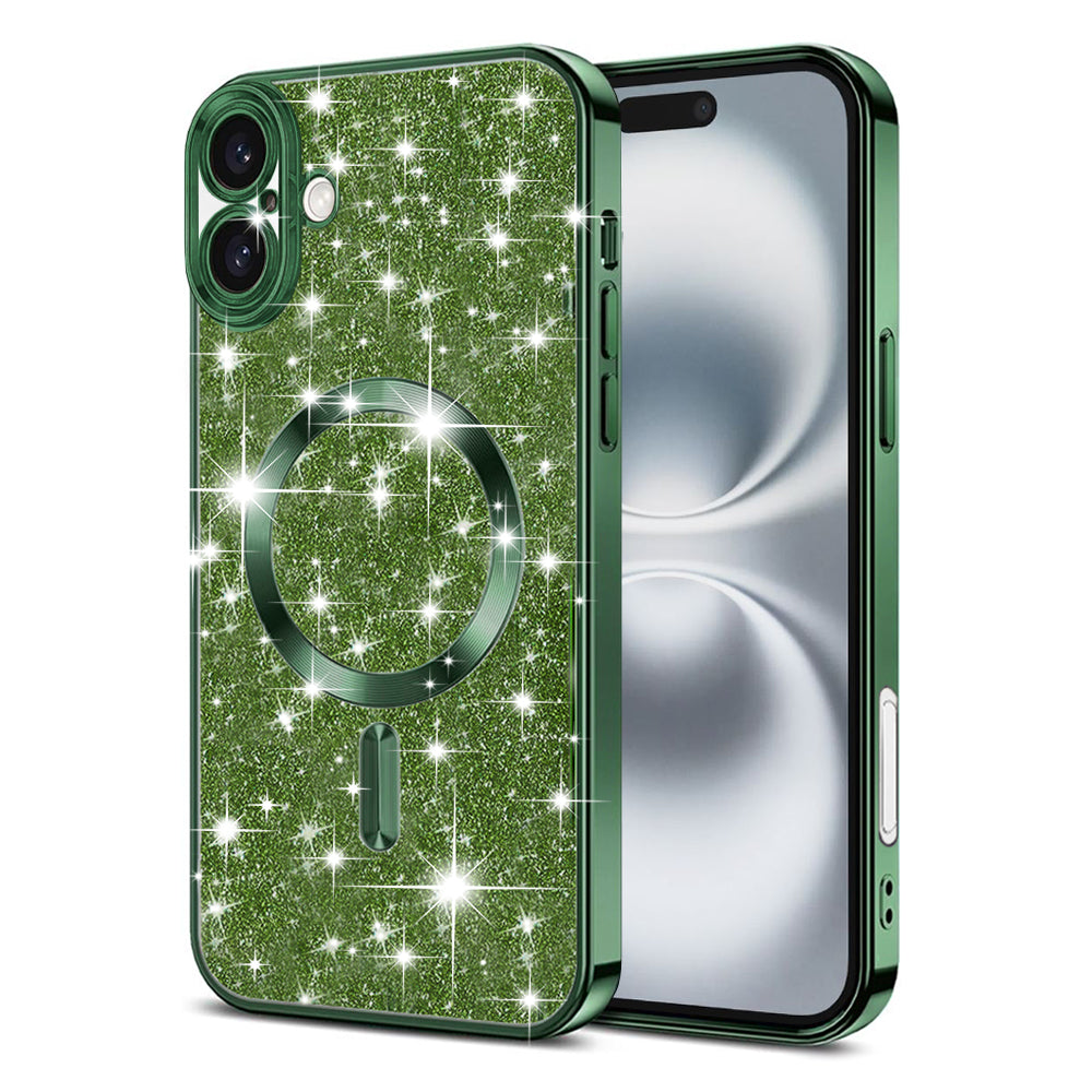 MagSafe puzdro pre Apple iPhone 16, Techsuit, Luxury Glitter, Tmavozelené