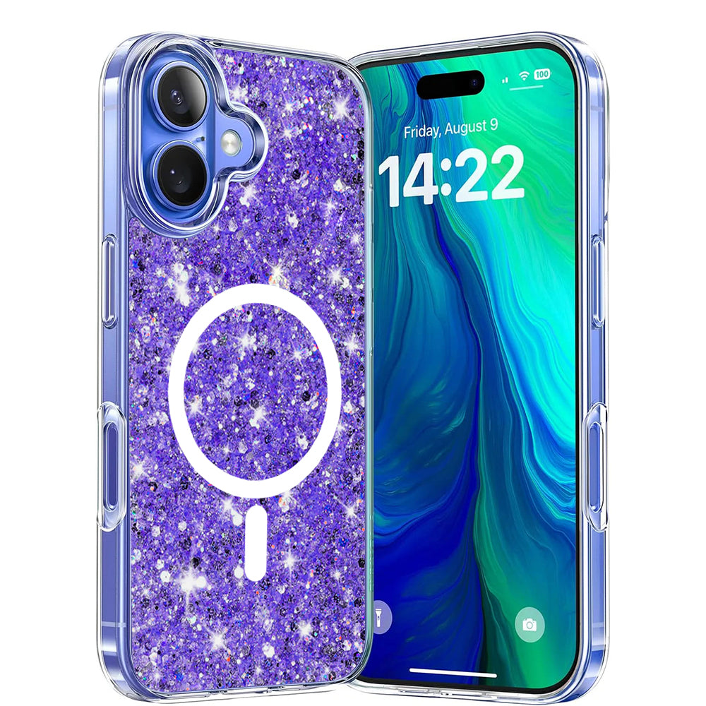MagSafe puzdro pre Apple iPhone 16, Techsuit, Trblietavý Glitter, Fialová