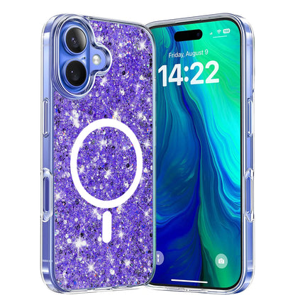 MagSafe puzdro pre Apple iPhone 16, Techsuit, Trblietavý Glitter, Fialová