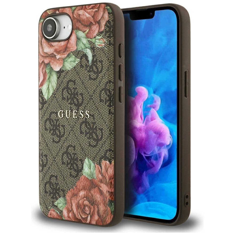 Puzdro MagSafe pre Apple iPhone 16e, Guess, 4G Flowers Print, Hnedá