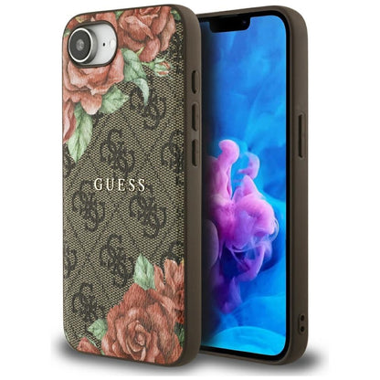 Puzdro MagSafe pre Apple iPhone 16e, Guess, 4G Flowers Print, Hnedá