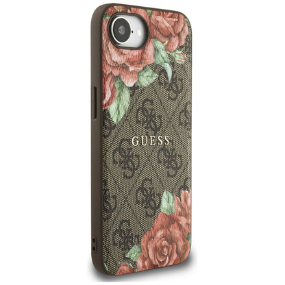 Puzdro MagSafe pre Apple iPhone 16e, Guess, 4G Flowers Print, Hnedá