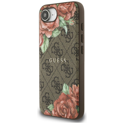 Puzdro MagSafe pre Apple iPhone 16e, Guess, 4G Flowers Print, Hnedá