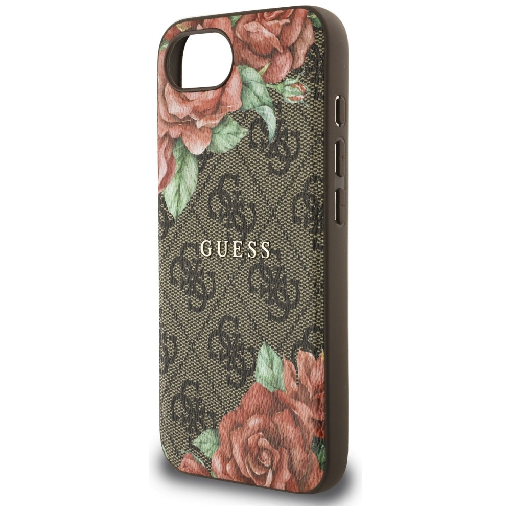 Puzdro MagSafe pre Apple iPhone 16e, Guess, 4G Flowers Print, Hnedá