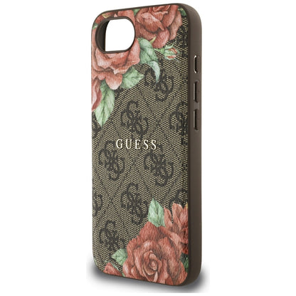 Puzdro MagSafe pre Apple iPhone 16e, Guess, 4G Flowers Print, Hnedá