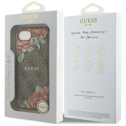 Puzdro MagSafe pre Apple iPhone 16e, Guess, 4G Flowers Print, Hnedá