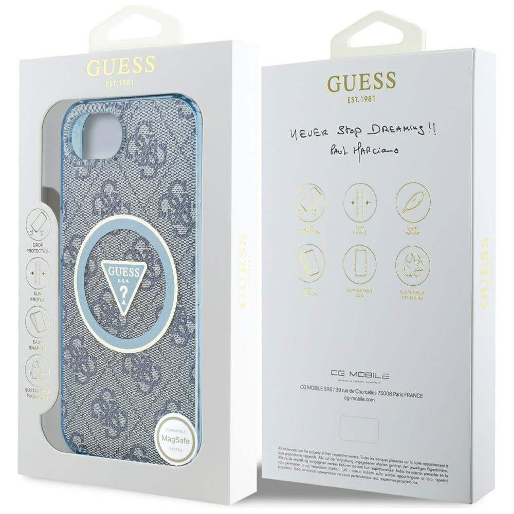 Puzdro MagSafe pre Apple iPhone 16e, Guess, IML Glitter 4G Circle Triangle, Modrá