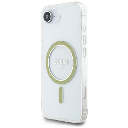 Puzdro MagSafe pre Apple iPhone 16e, Guess, IML Glitter Circle, Transparent
