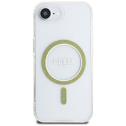 Puzdro MagSafe pre Apple iPhone 16e, Guess, IML Glitter Circle, Transparent