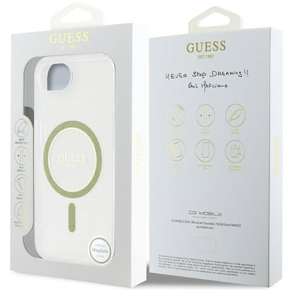 Puzdro MagSafe pre Apple iPhone 16e, Guess, IML Glitter Circle, Transparent