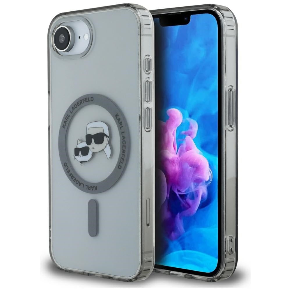 Puzdro MagSafe pre Apple iPhone 16e, Karl Lagerfeld, IML Metal Karl & Choupette's Heads, Čierne