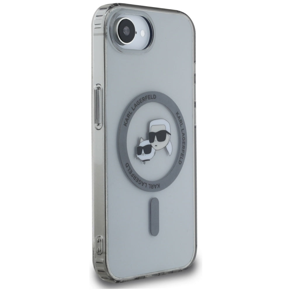 Puzdro MagSafe pre Apple iPhone 16e, Karl Lagerfeld, IML Metal Karl & Choupette's Heads, Čierne