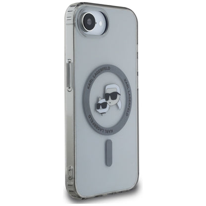 Puzdro MagSafe pre Apple iPhone 16e, Karl Lagerfeld, IML Metal Karl & Choupette's Heads, Čierne