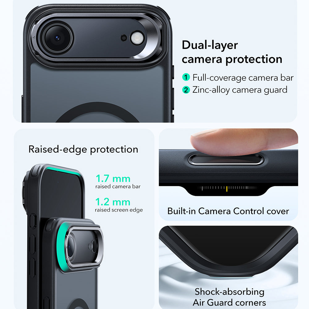 Puzdro MagSafe pre Apple iPhone 17 Air, ESR, Classic Hybrid Kickstand, Saténová čierna
