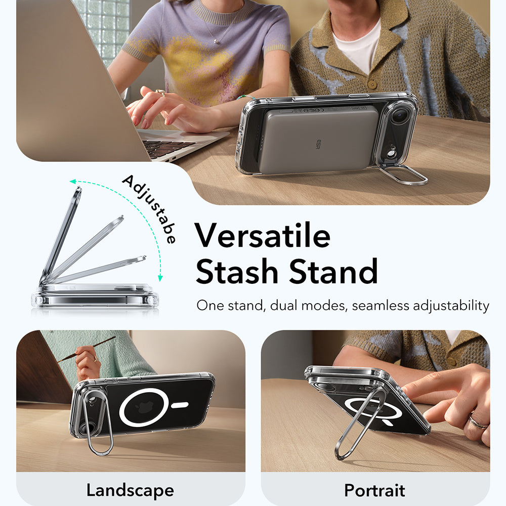 Puzdro MagSafe pre Apple iPhone 17 Air, ESR, Classic Hybrid Kickstand, Priehľadné